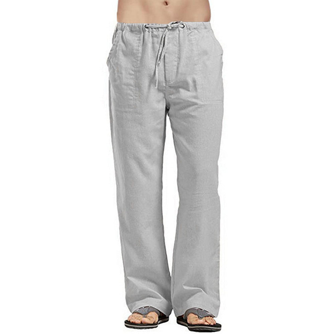 Sprifloral Herrenhose aus Leinen einfarbig entspannte Passform lässige Yogahose gerade Beine Hose S