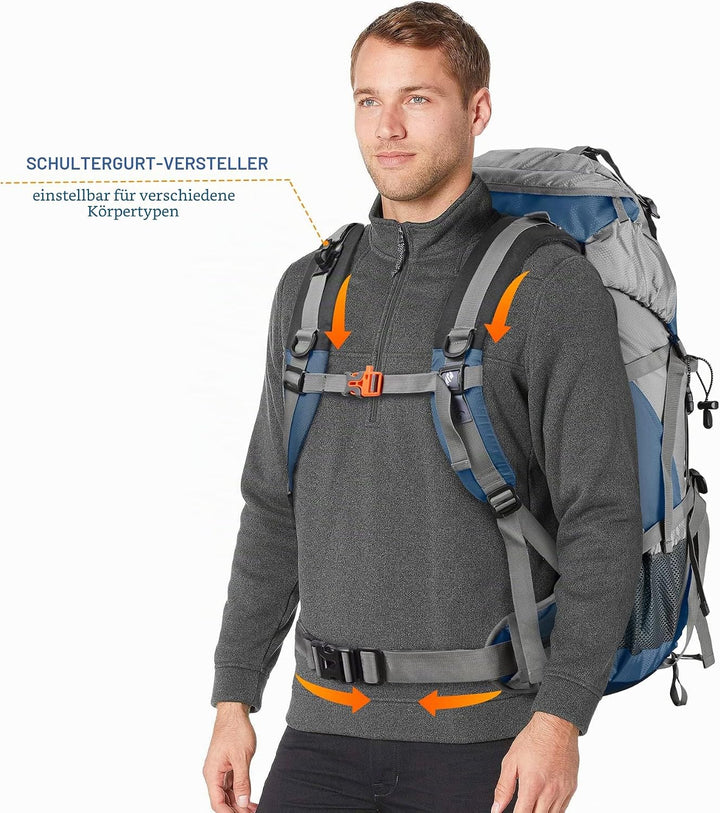Loowoko Wanderrucksack 50L mit Regenschutz, Camping Rucksack Trekking Tasche für Outdoor, Männer & F