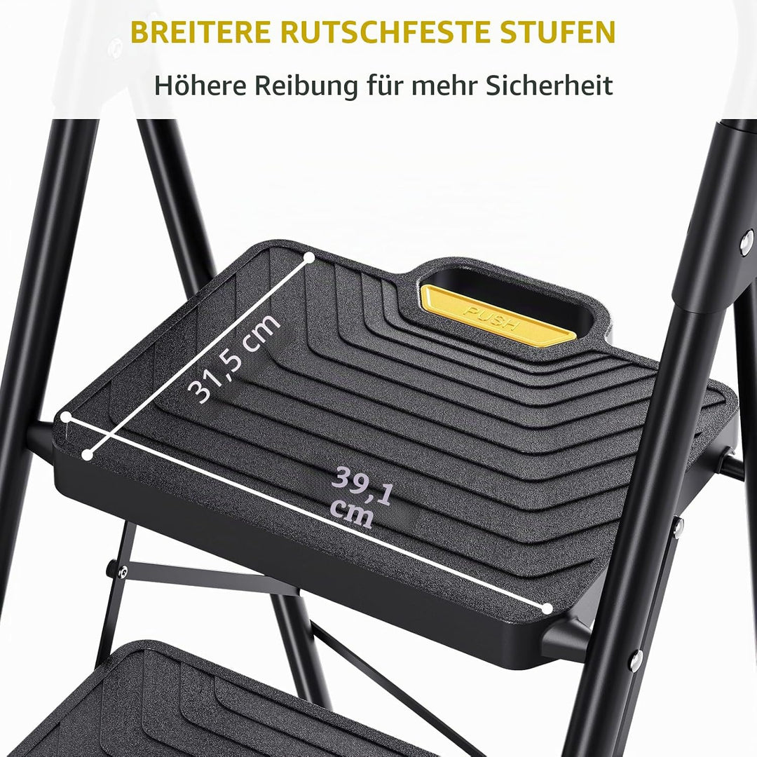 KINGRACK Trittleiter 2 Stufen Klappbar, bis 360 kg belastbar, Klapptritt mit Breiten Anti-Rutsch-Stu