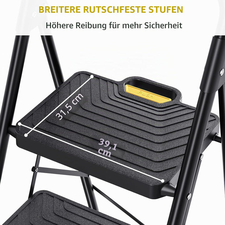 KINGRACK Trittleiter 2 Stufen Klappbar, bis 360 kg belastbar, Klapptritt mit Breiten Anti-Rutsch-Stu