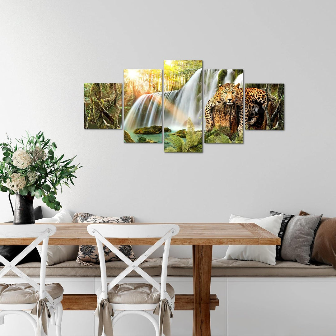 Runa Art Wandbilder Wasserfall Leopard 5 Teilig Bild auf Vlies Leinwand Deko Wohnzimmer Schlafzimmer