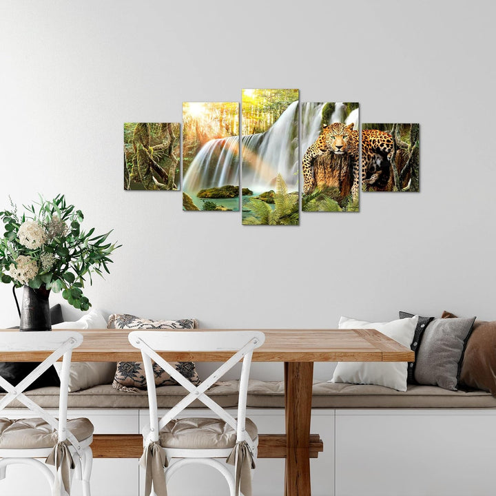 Runa Art Wandbilder Wasserfall Leopard 5 Teilig Bild auf Vlies Leinwand Deko Wohnzimmer Schlafzimmer