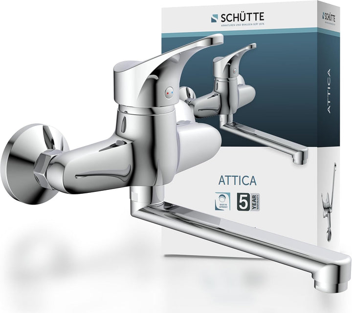 SCHÜTTE 22600 ATTICA Wandwasserhahn Chrom, Wand-Spültischarmatur 360°, ideal für Doppelspülbecken, W