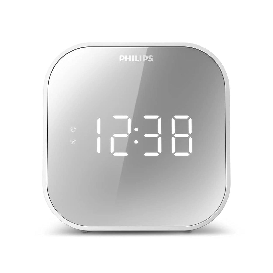 Philips Wecker mit Radio, Radio mit verspiegeltem Display, Digitalradio mit Doppelalarm, Sleep Timer