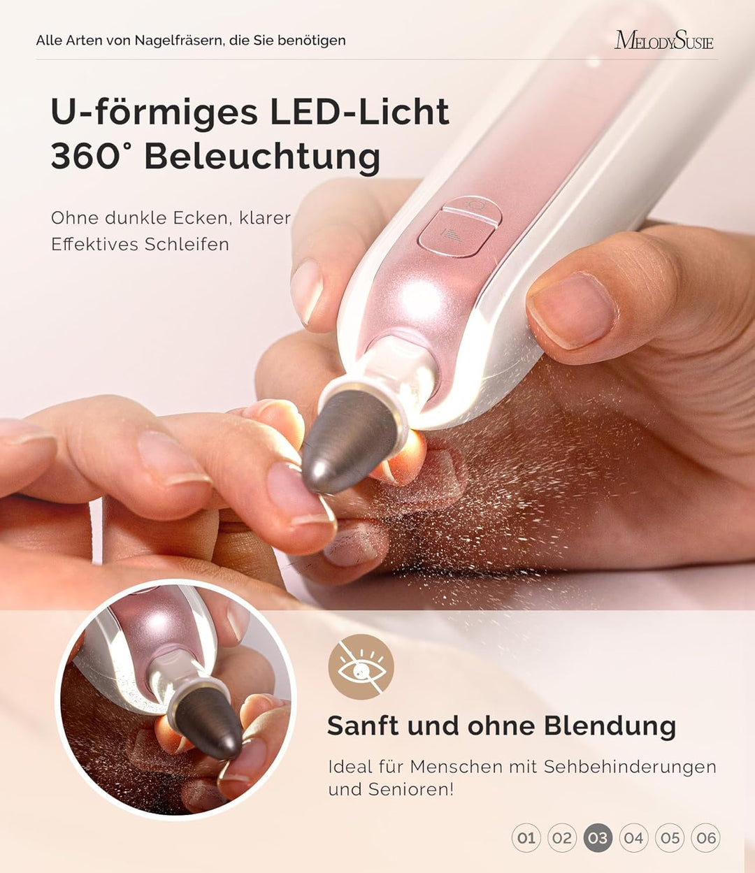 MelodySusie Professionelles Pediküre Set, PC760G 8 in 1 Elektrischer Nagelfräser mit 5 Geschwindigke