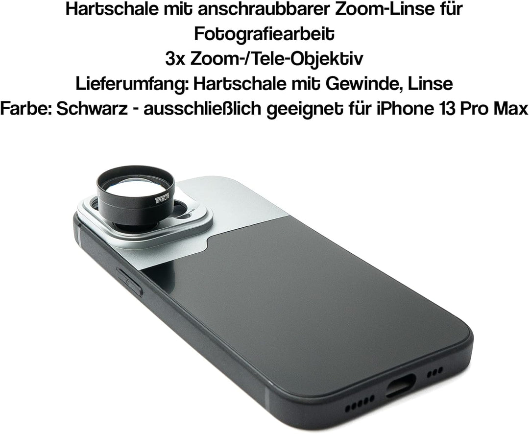 SYSTEM-S Zoom Linse 3X Tele Objektiv Filter mit Hülle in Schwarz für iPhone 13 Pro Max