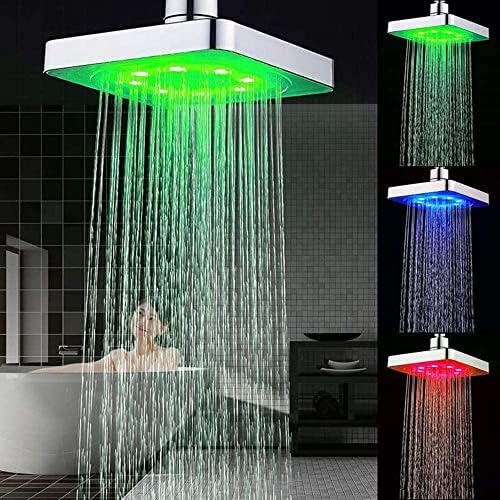 Regendusche Duschkopf 20 x 20 cm / 8 Zoll, 7 LED RGB Brausekopf Regendusche Quadratische Einbaudusch