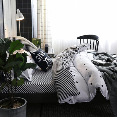 Freyamy Bettwäsche 220x240cm 3teilig Weiss Schwarz Herz Bettwaren-Sets Gebürstet Microfaser Weiche W