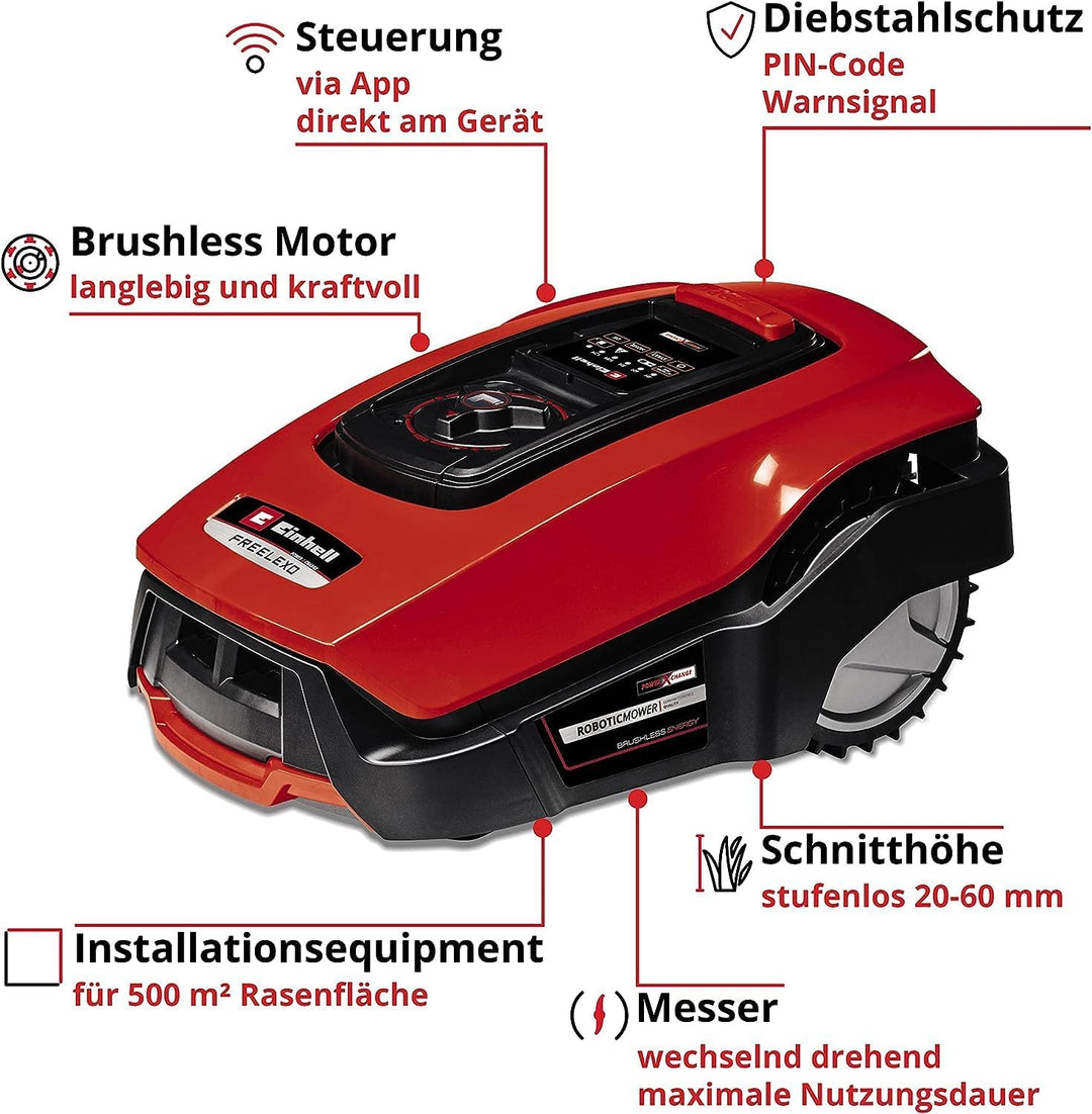 Einhell Mähroboter FREELEXO 500 BT Power X-Change (Li-Ion, Multizonen-Modus, bis 35% Steigung, Appst