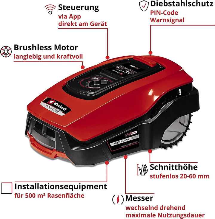 Einhell Mähroboter FREELEXO 500 BT Power X-Change (Li-Ion, Multizonen-Modus, bis 35% Steigung, Appst