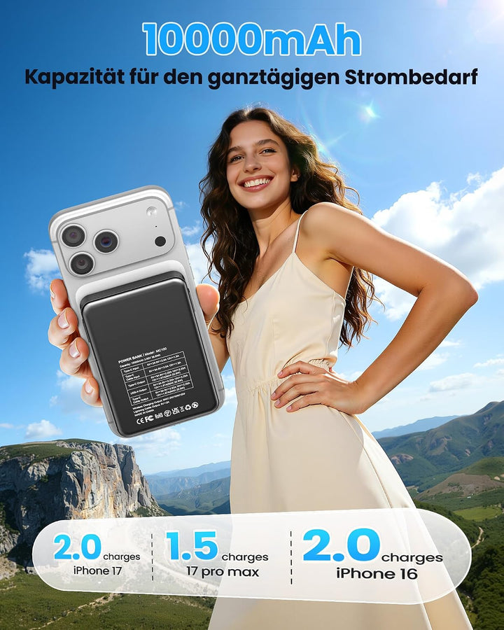 Magnetische Power Bank für Magsafe 10000mAh, Schnellladen Semi-Solid schwarz Medium, schwarz Medium