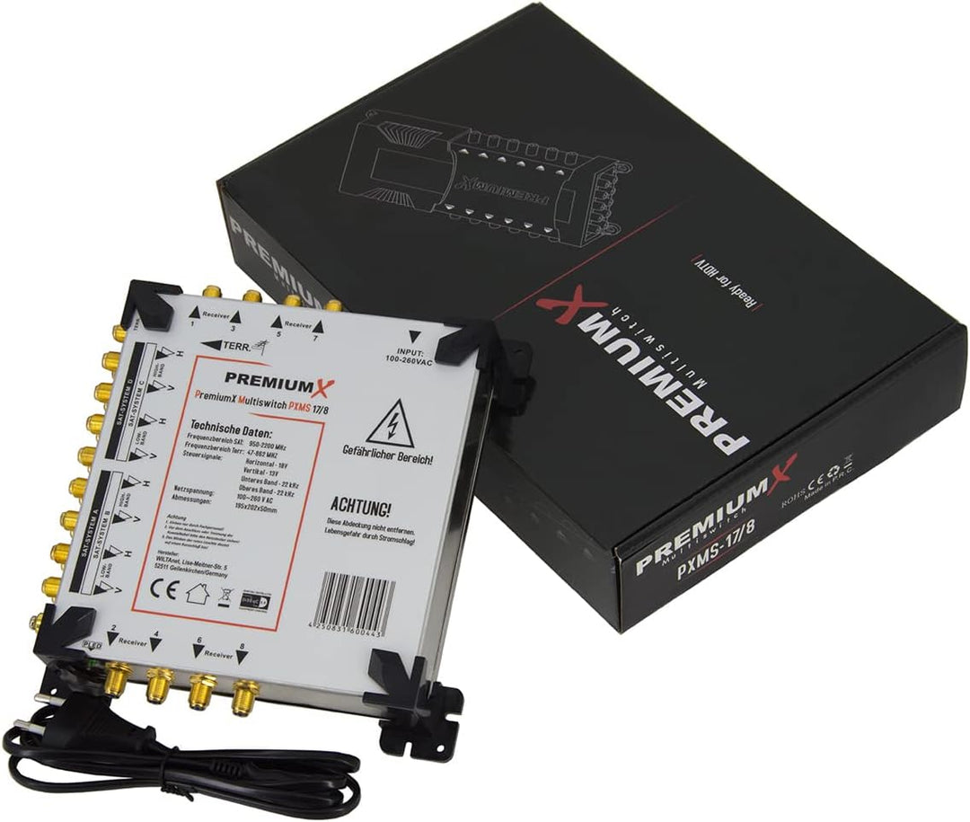 Premium X PXMS 17/8 Multischalter mit Netzteil Multiswitch 4 SAT für 8 Teilnehmer Satverteiler Digit