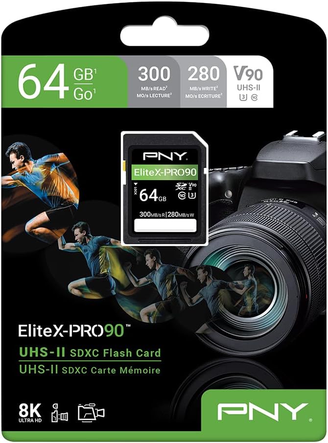 PNY 64GB X-PRO 90 Class 10 U3 V90 UHS-II SD Flash Memory Card 64GB UHS-II EliteX-PRO 90, 64GB UHS-II
