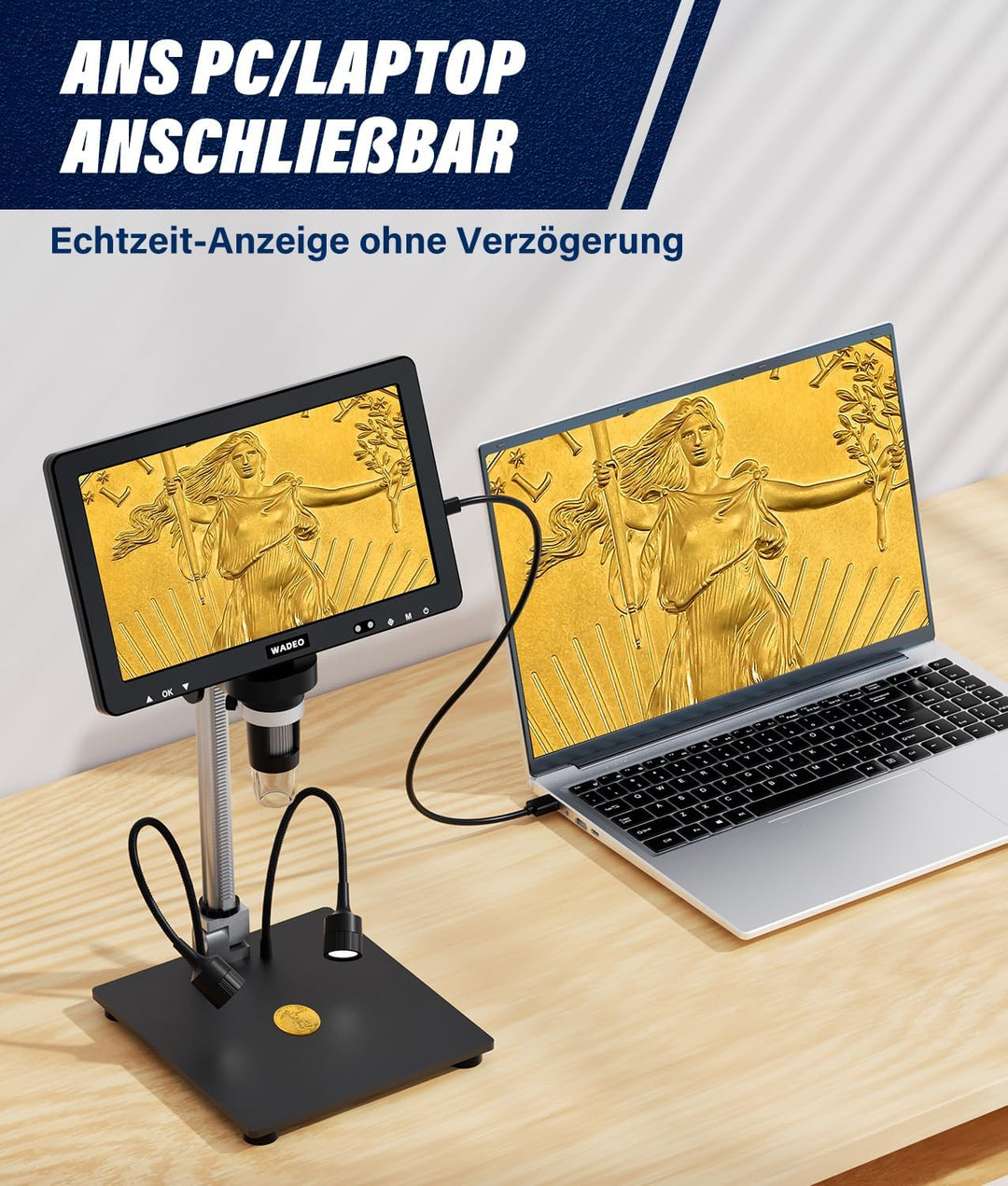WADEO 10,1-Zoll-LCD-Digitalmikroskop 1500x inkl. 32GB Karte, Tragbares Mikroskop USB-Digitalmikrosko