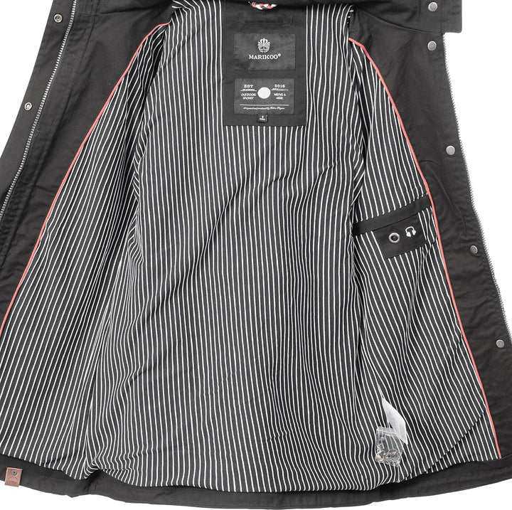MARIKOO Damen leichte Übergangsjacke Baumwoll-Parka mit Kapuze Nyokoo XS-XXL M Schwarz, M Schwarz