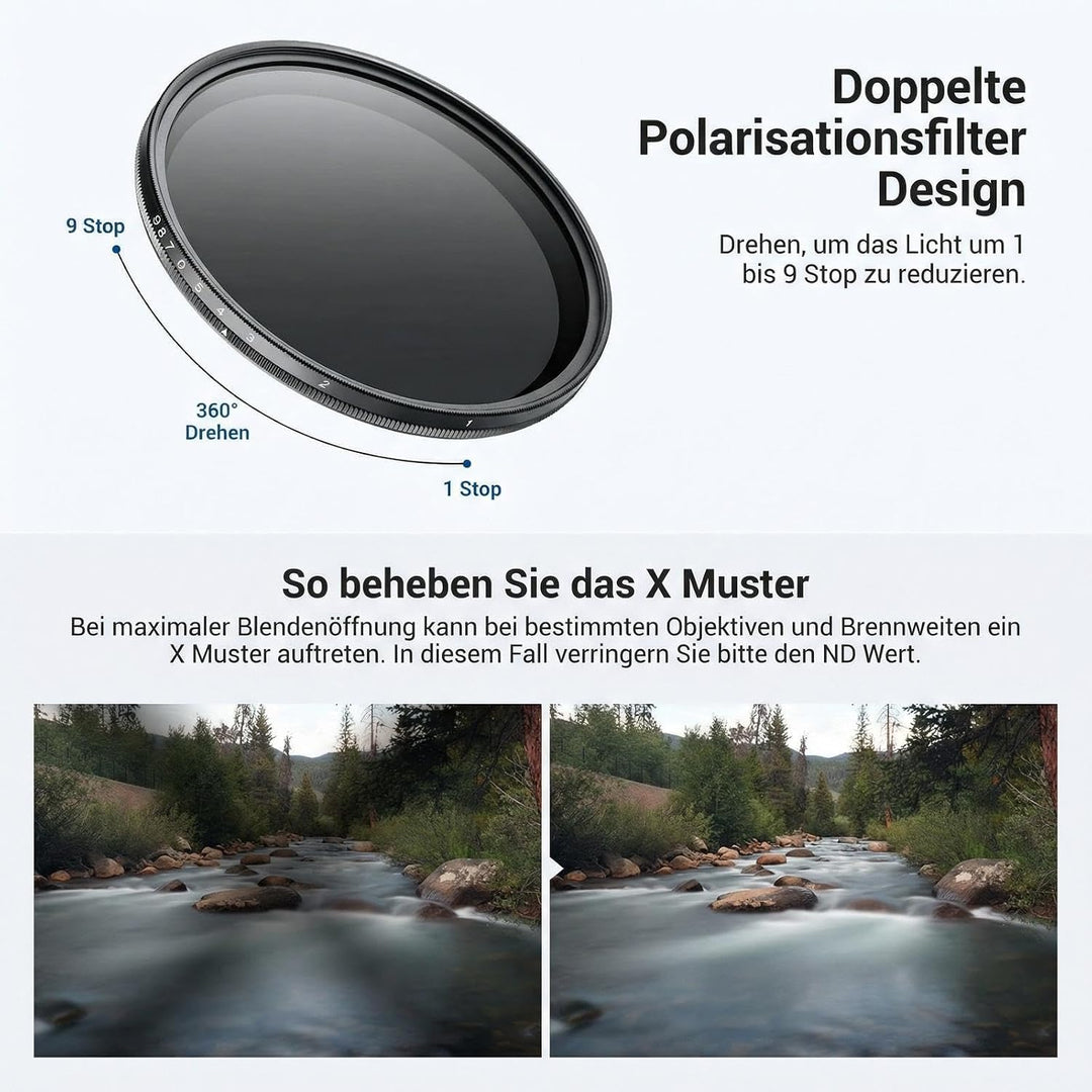 NEEWER BASICS 49mm variabler ND Filter, ND2-400 1-9 Stops Lichtreduzierung, drehbarer variabler Grau