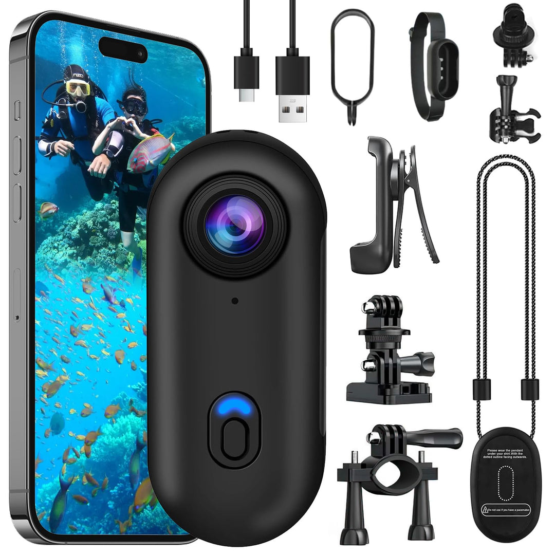 OBEST Action Cam 4K 360 Action Kamera Mini Bodycam Körperkamera, Magnetisch Vlog POV Camera, WiFi Un