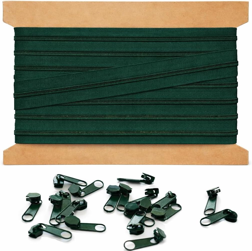10m Endlosreissverschluss 5mm mit 20 zipper reissverschluss endlos Abgefulltes Grun 10m + 20 Zipper