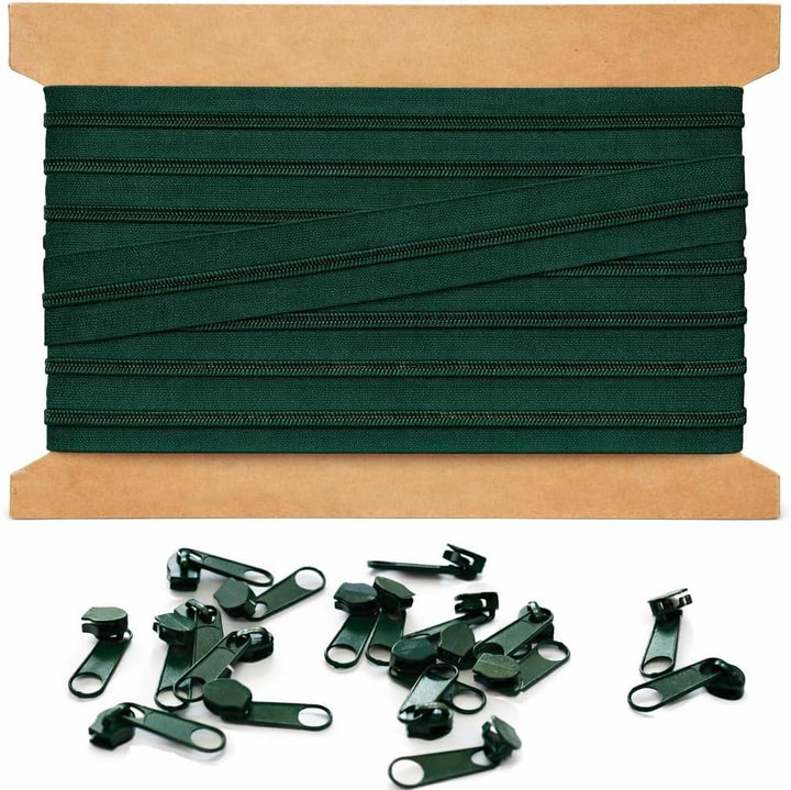 10m Endlosreissverschluss 5mm mit 20 zipper reissverschluss endlos Abgefulltes Grun 10m + 20 Zipper