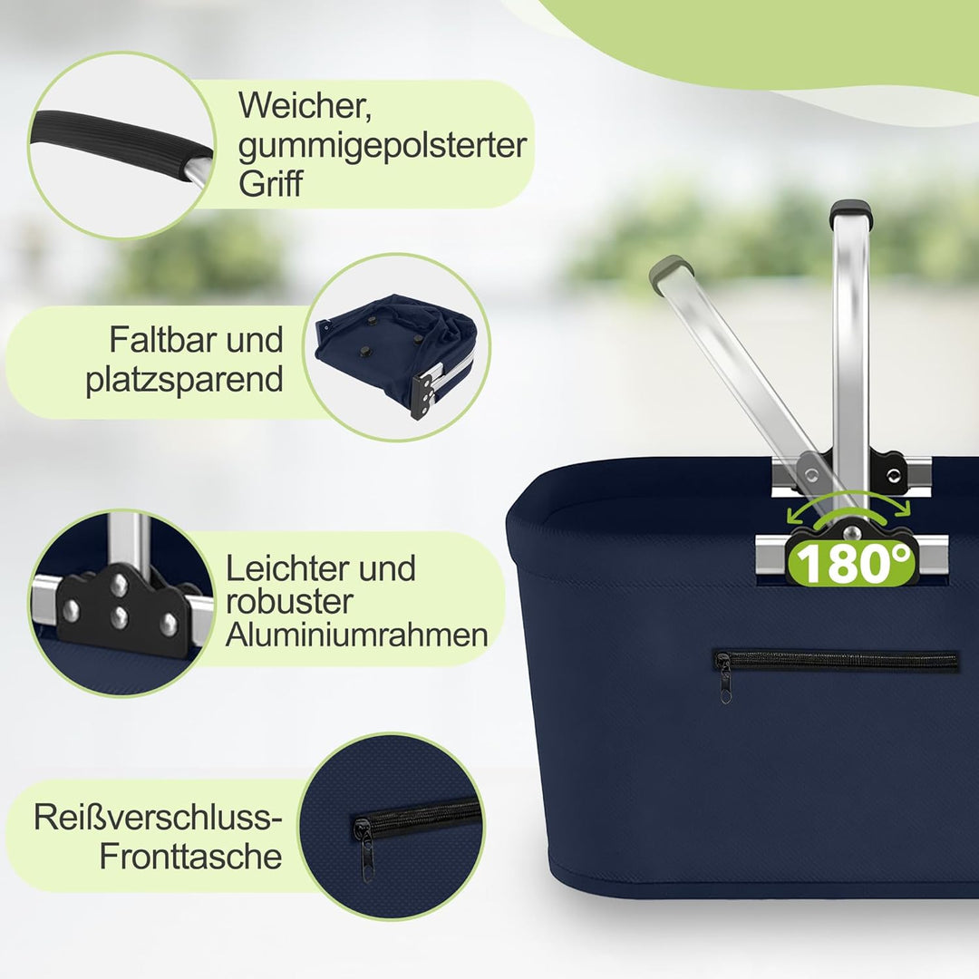 Faltbarer Einkaufskorb 30L Tragekorb Grosser Picknickkorb aus 600D Oxford-Stoff, wasserabweisend Ein