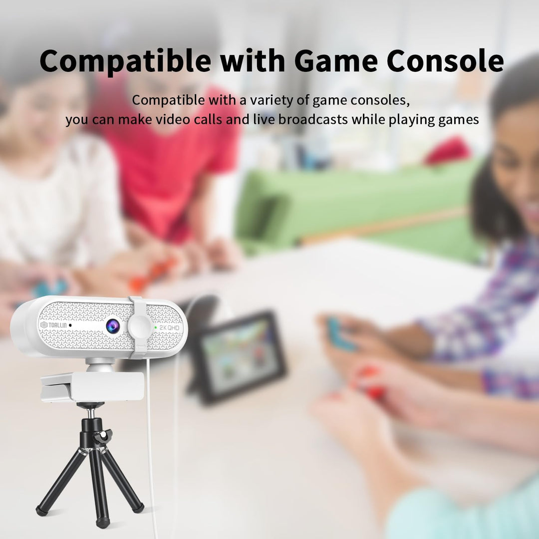 TOALLIN 2K Webcam mit Stativ für Streaming, 5 Megapixel, integriertes Mikrofon & Privacy-Abdeckung,