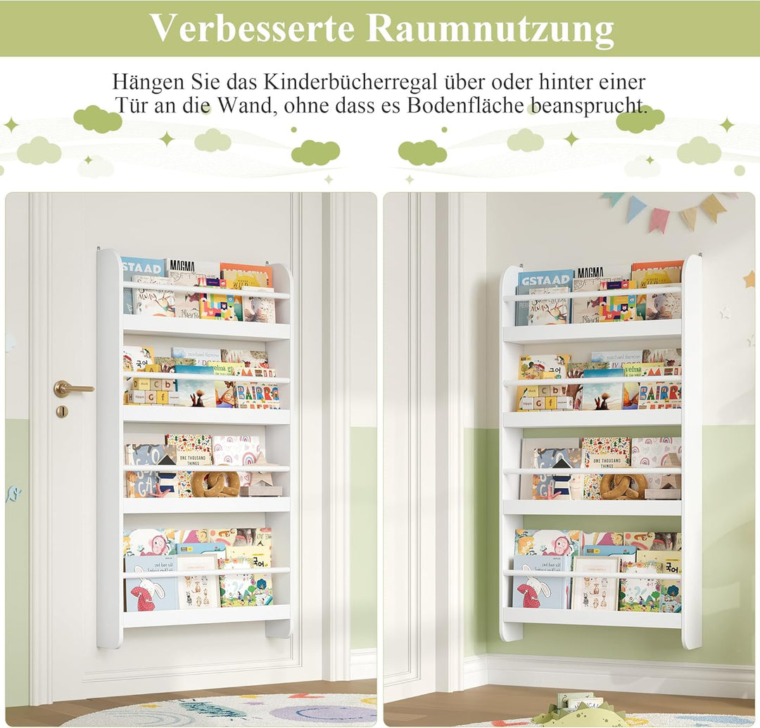 FOREHILL Bücherregal Kinder, Wandregal mit 4 Ablagen, Kinderregal für Bücher Spielzeug, Hängeregal D