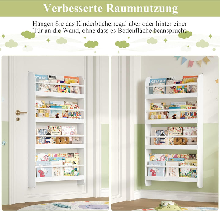 FOREHILL Bücherregal Kinder, Wandregal mit 4 Ablagen, Kinderregal für Bücher Spielzeug, Hängeregal D