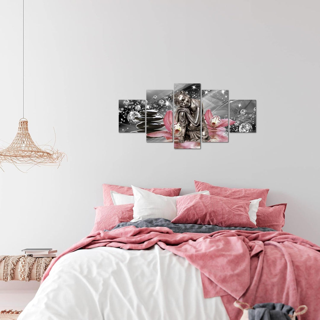 Runa Art Wandbilder Buddha Orchidee 5 Teilig Bild auf Vlies Leinwand Deko Wohnzimmer Schlafzimmer Ze