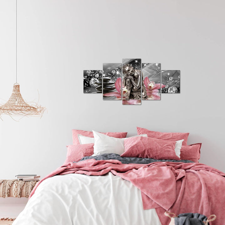 Runa Art Wandbilder Buddha Orchidee 5 Teilig Bild auf Vlies Leinwand Deko Wohnzimmer Schlafzimmer Ze
