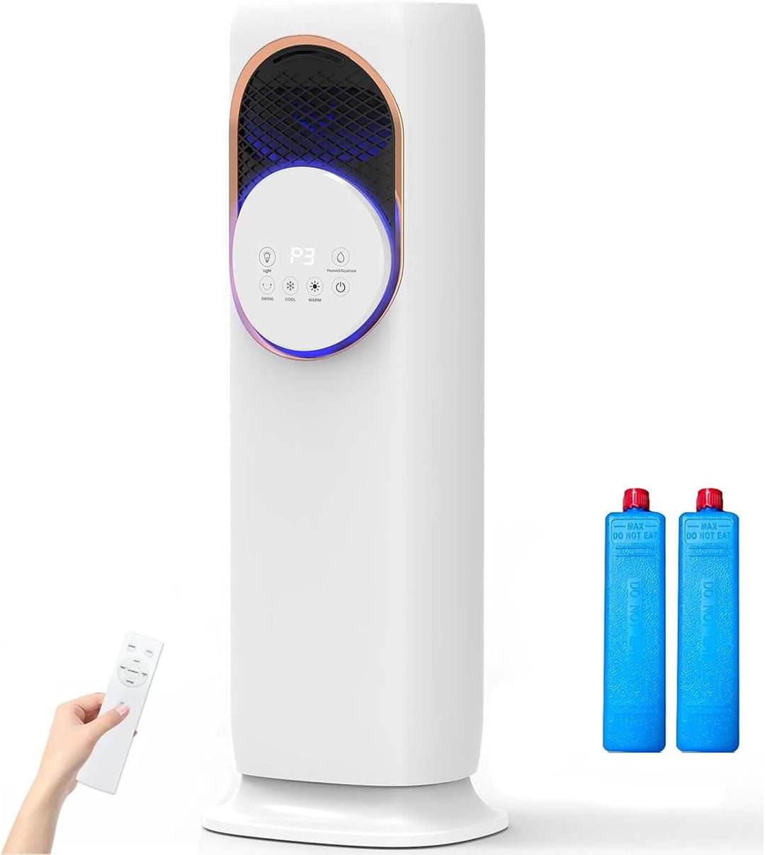 Turmventilator Klimaanlage mit Heizung & Luftbefeuchtung, Flügelloser Heizlüfter mit Fernbedienung,