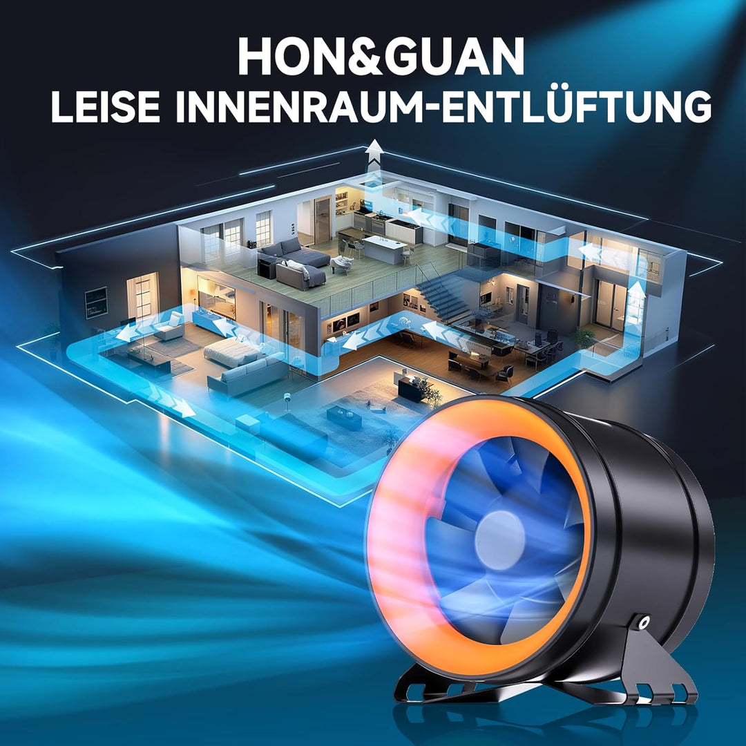 Hon&Guan 200mm EC Rohrventilator mit Drehzahlregler, 1411m³/h Rohrlüfter mit Regler EU-Stecker für G