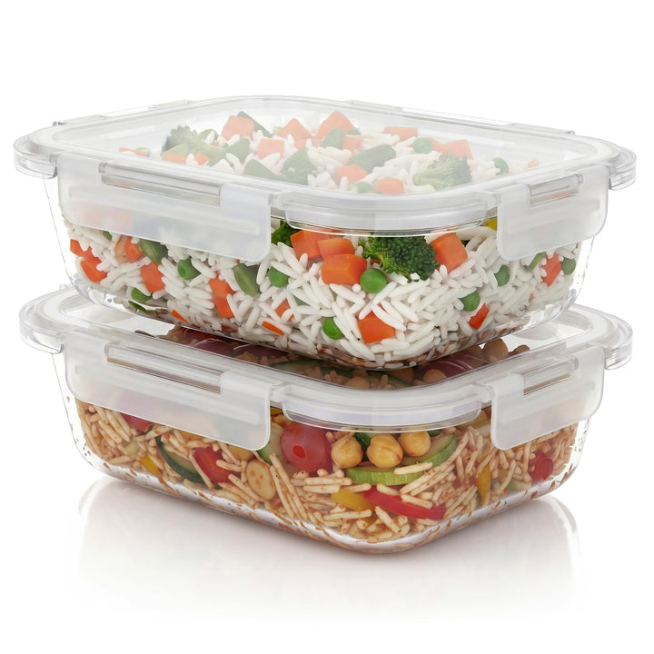 Arendo - Lunchboxen Glas - Frischhaltedosen für Lebensmittel mit Deckel luftdicht - 2er Set - 1520 m