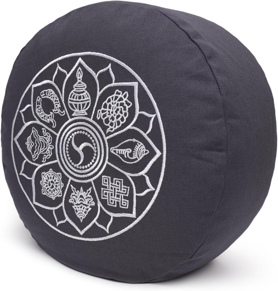 Yogabox Meditationskissen Glückssitz® 8 Glückverheissende Symbole grau, grau