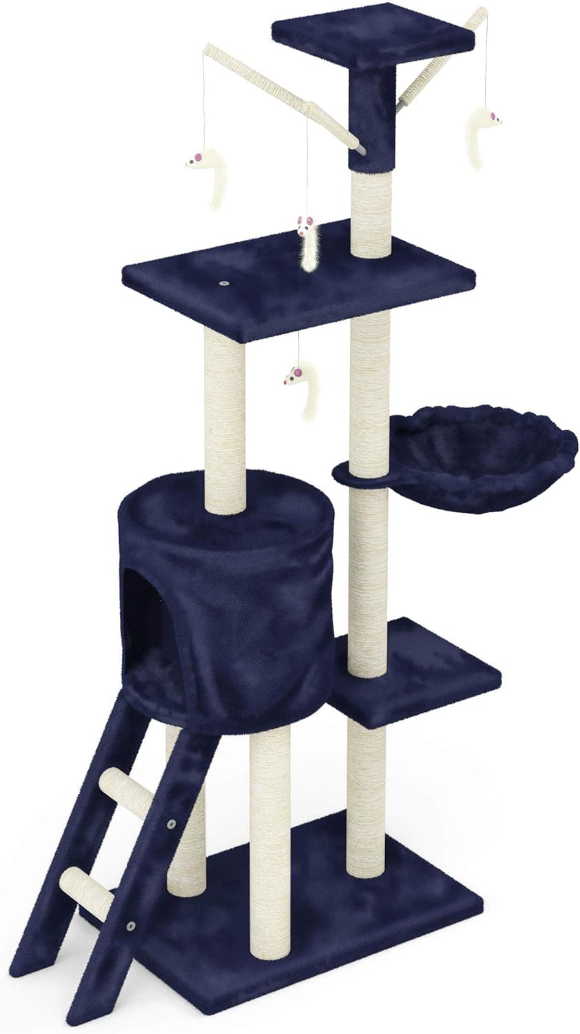 Beltom® KRATZBAUM KATZENKRATZBAUM KLETTERBAUM KATZENBAUM SPIELBAUM 140 cm. Park Spiele - Blau, Blau