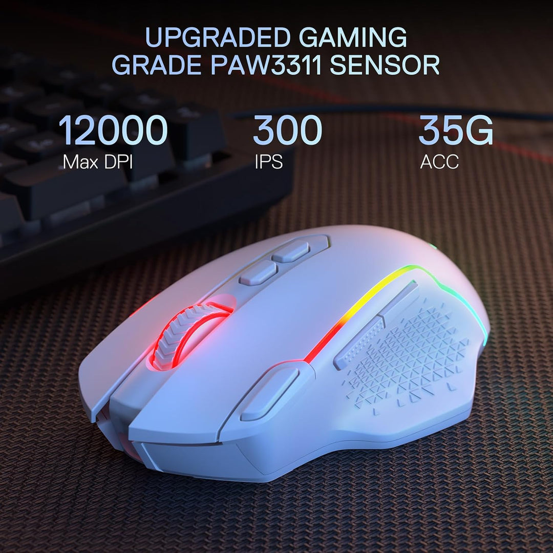 Redragon M810 MAX 3-Modi Wireless Gaming Maus, 12000 DPI, kabelgebundene/kabellose RGB-Maus mit Rapi