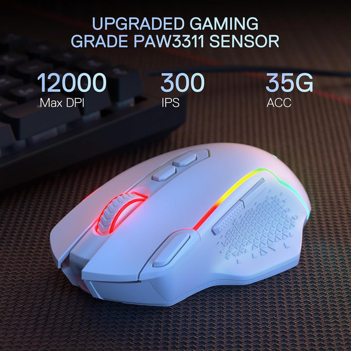 Redragon M810 MAX 3-Modi Wireless Gaming Maus, 12000 DPI, kabelgebundene/kabellose RGB-Maus mit Rapi