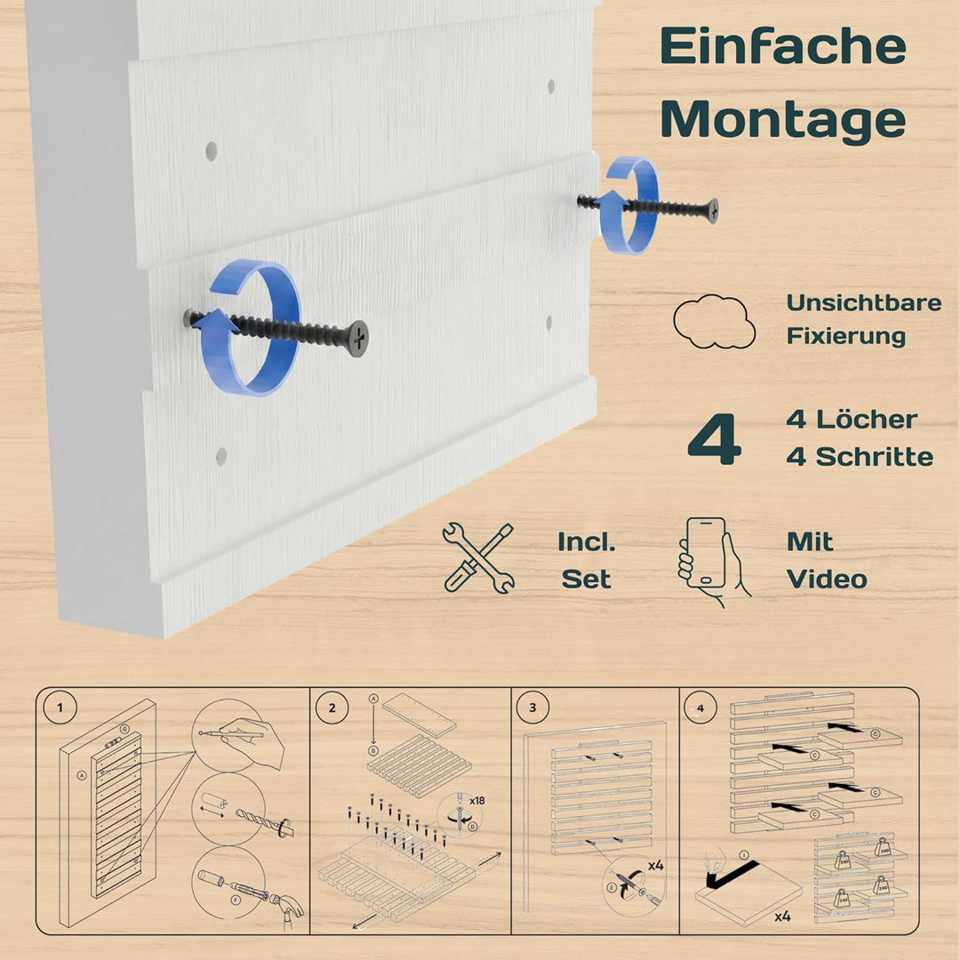 Wandregal Holz Hängend - Modulares Bücherregal Set aus Massivholz - Schwebendes Regalbrett für Wohnz