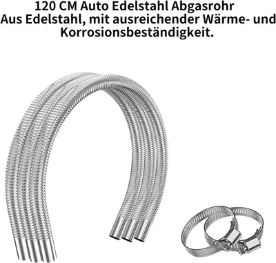 Abgasschlauch für Stromerzeuger, 300CM Auto Edelstahl Abgasrohr, mit Zwei Edelstahlklammern für Dies