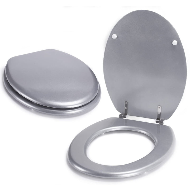 MSV WC-Sitz aus MDF/Edelstahl in Silbergrau, 30 x 20 x 15 cm, Argent, 42.5 x 36.5 x 1.6 cm, Argent