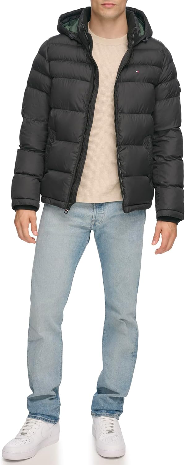 Tommy Hilfiger Herren Klassische Kapuzenjacke (Normale Grössen) Daunenalternative Mantel XXL Schwarz