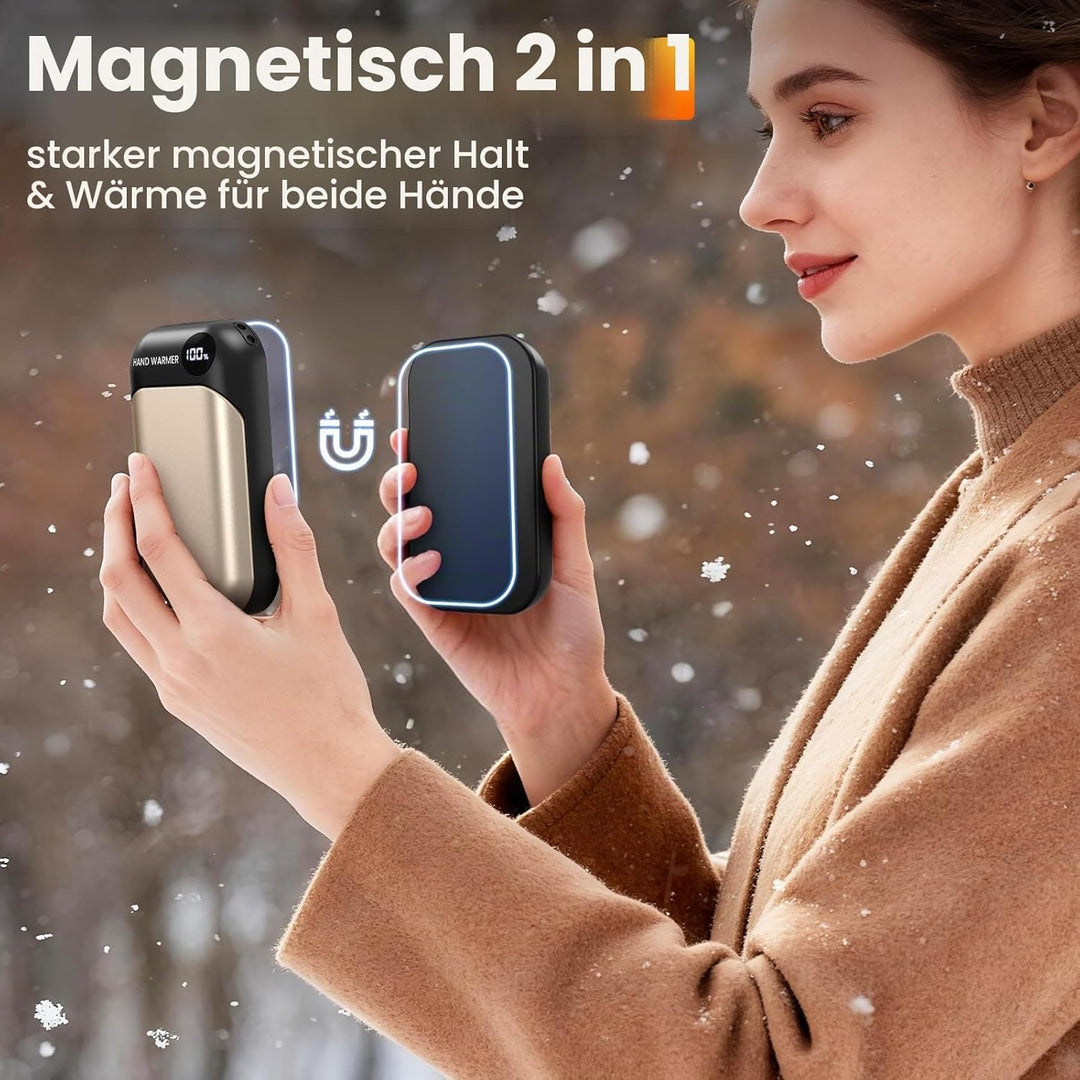 Handwärmer, 2-in-1 Magnetische Handwärmer Elektrisch, 6000mAh Tragbarer Taschenwärmer mit LED-Anzeig