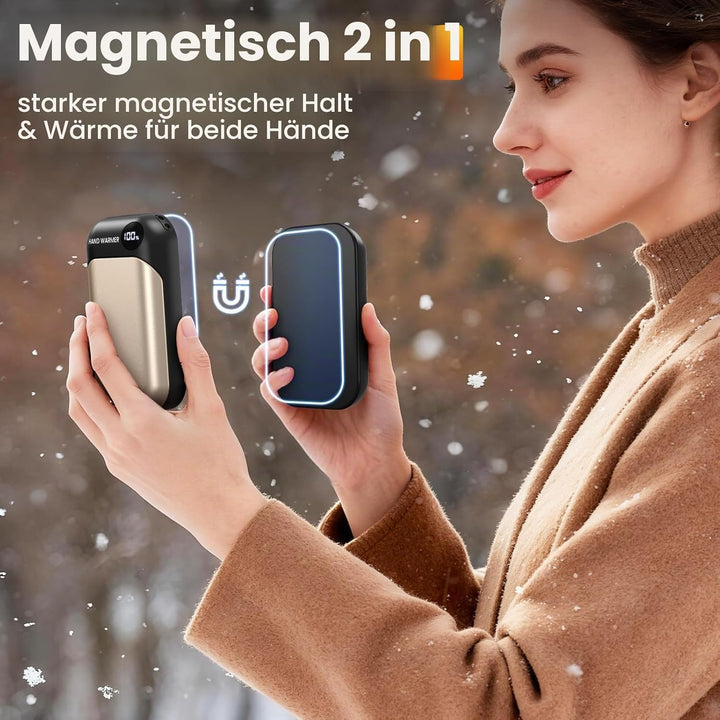 Handwärmer, 2-in-1 Magnetische Handwärmer Elektrisch, 6000mAh Tragbarer Taschenwärmer mit LED-Anzeig