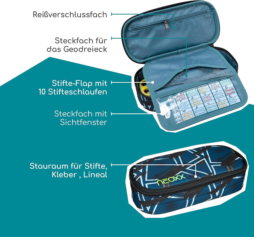 neoxx - Jump Schlamperbox - Recycelte PET-Flaschen, Hauptfach mit Reissverschluss, 10 Stifteschlaufe