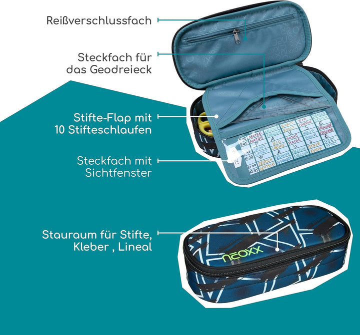 neoxx - Jump Schlamperbox - Recycelte PET-Flaschen, Hauptfach mit Reissverschluss, 10 Stifteschlaufe