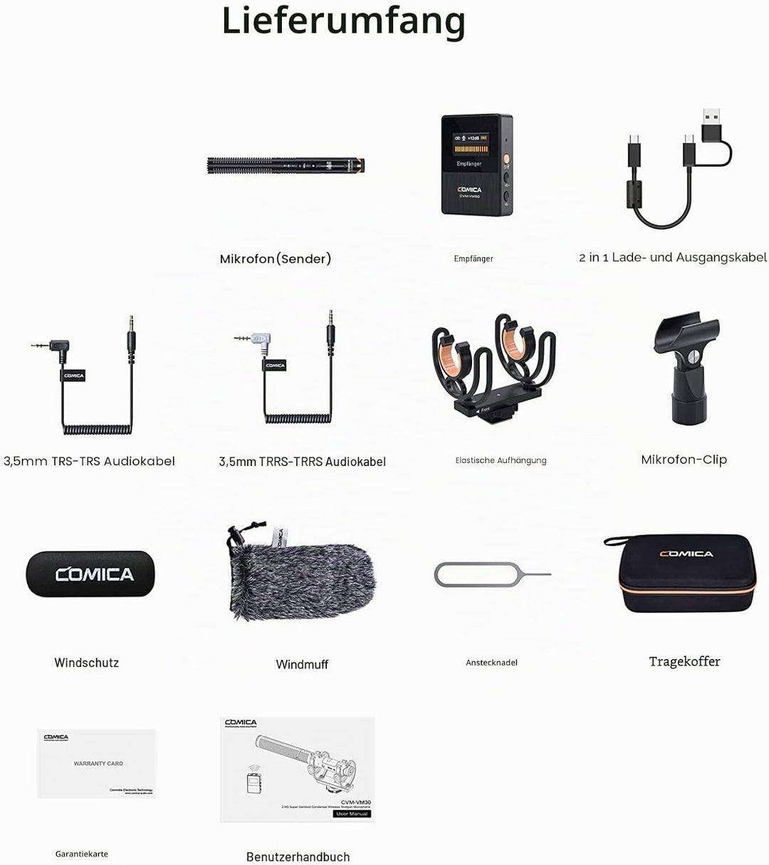 COMICA CVM-VM30 2,4 G Super-Nieren-Kondensator-Funkmikrofon für Kamera, Smartphone und PC mit 75/150