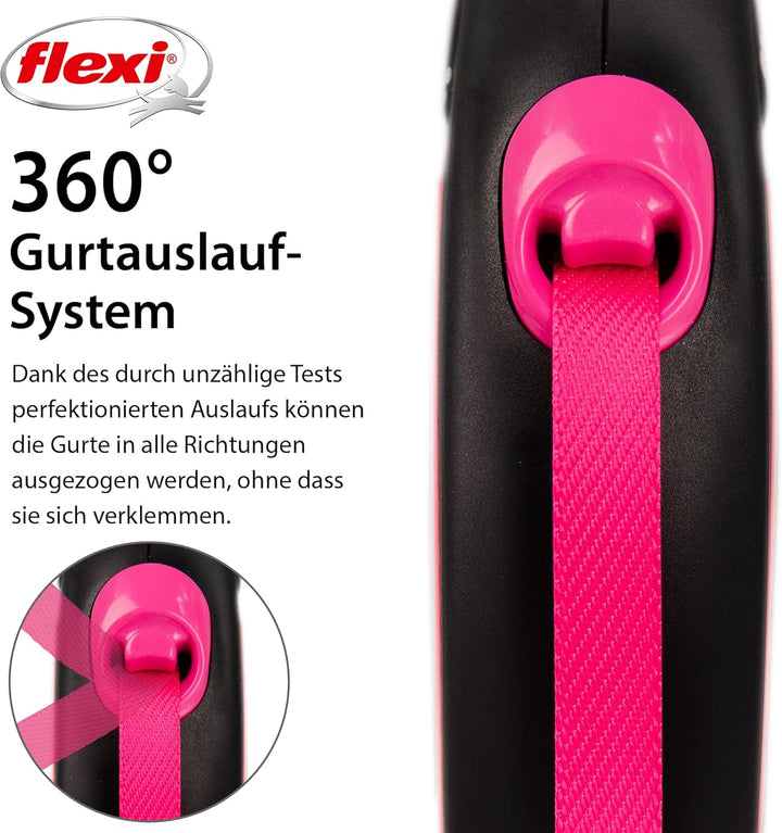 flexi® Neon S Gurt 5 m schwarz/neon-pink, Roll-Leine für Hunde bis 15 kg klein Pink, klein Pink