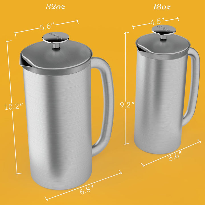 ESPRO 1118C2 Coffee Press P7-18 oz, Double Wall Vacuum Insulated, Brushed Stainless Steel, 530 ml 53