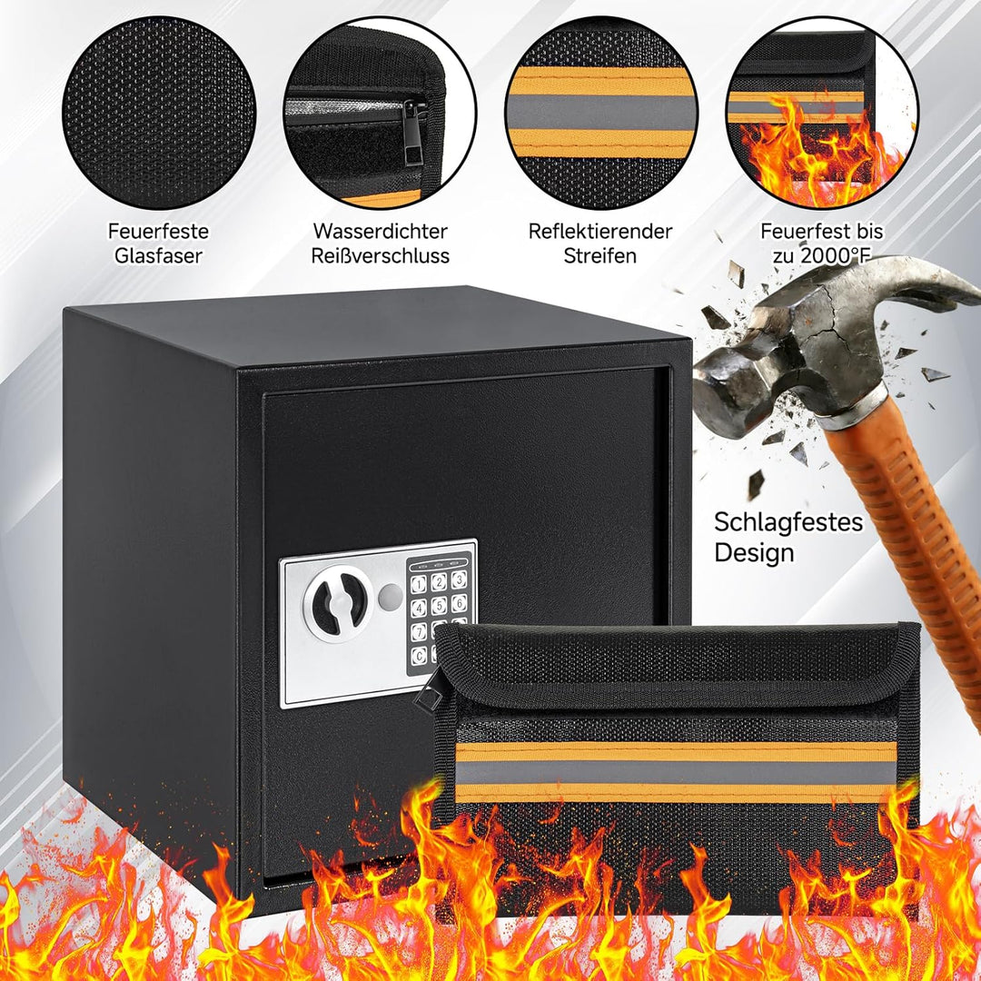 OUUTMEE 45L Tresor Feuerfest mit Feuerfester Wasserdichter Dokumententasche, mit Kombinationsschloss