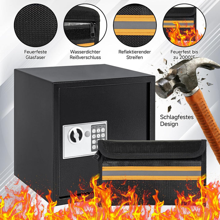 OUUTMEE 45L Tresor Feuerfest mit Feuerfester Wasserdichter Dokumententasche, mit Kombinationsschloss