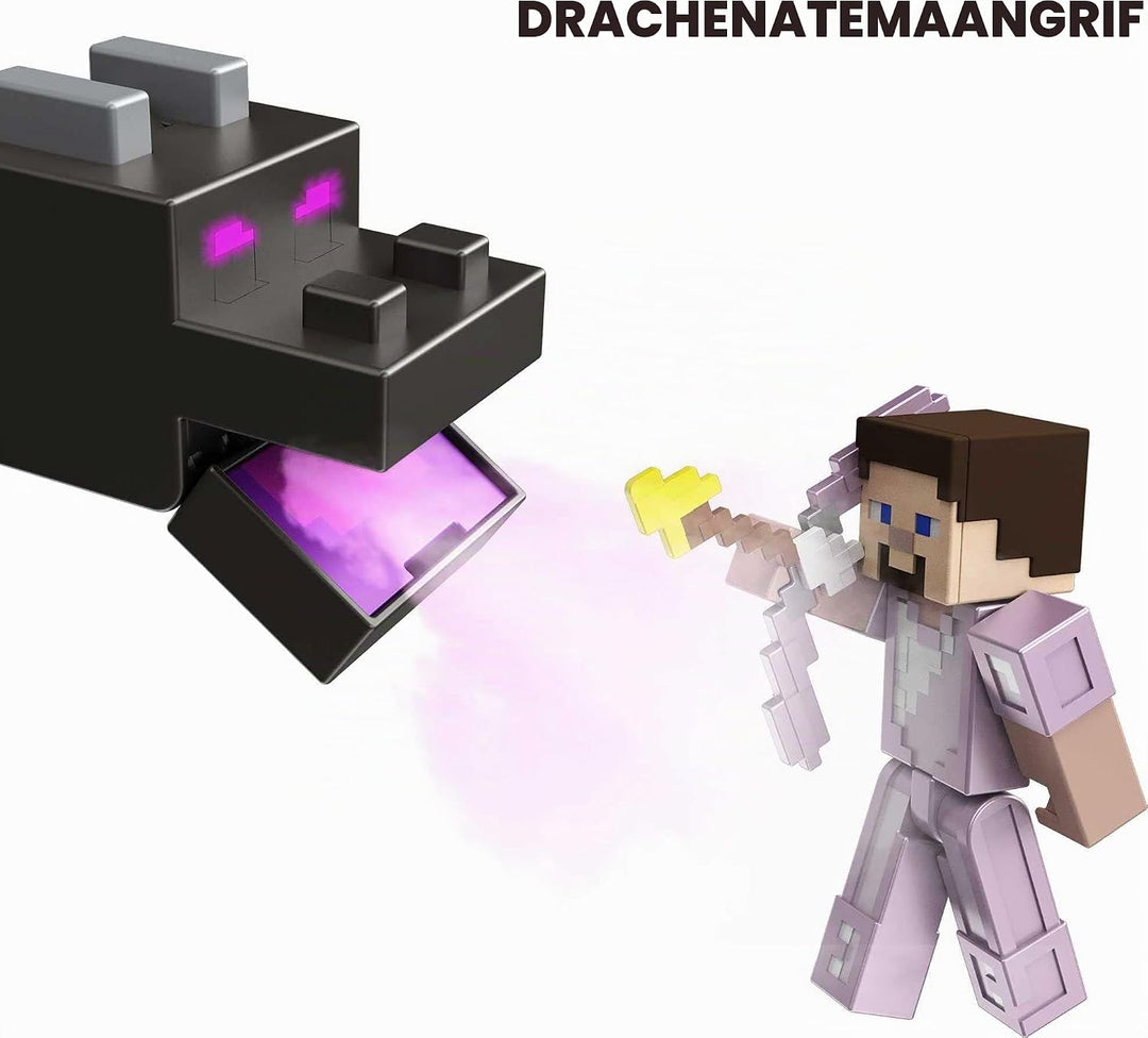 Minecraft GYR76 - Enderdrache, 50 cm gross, und Steve-Figur mit Farbwechseleffekt, Spielzeug ab 6 Ja